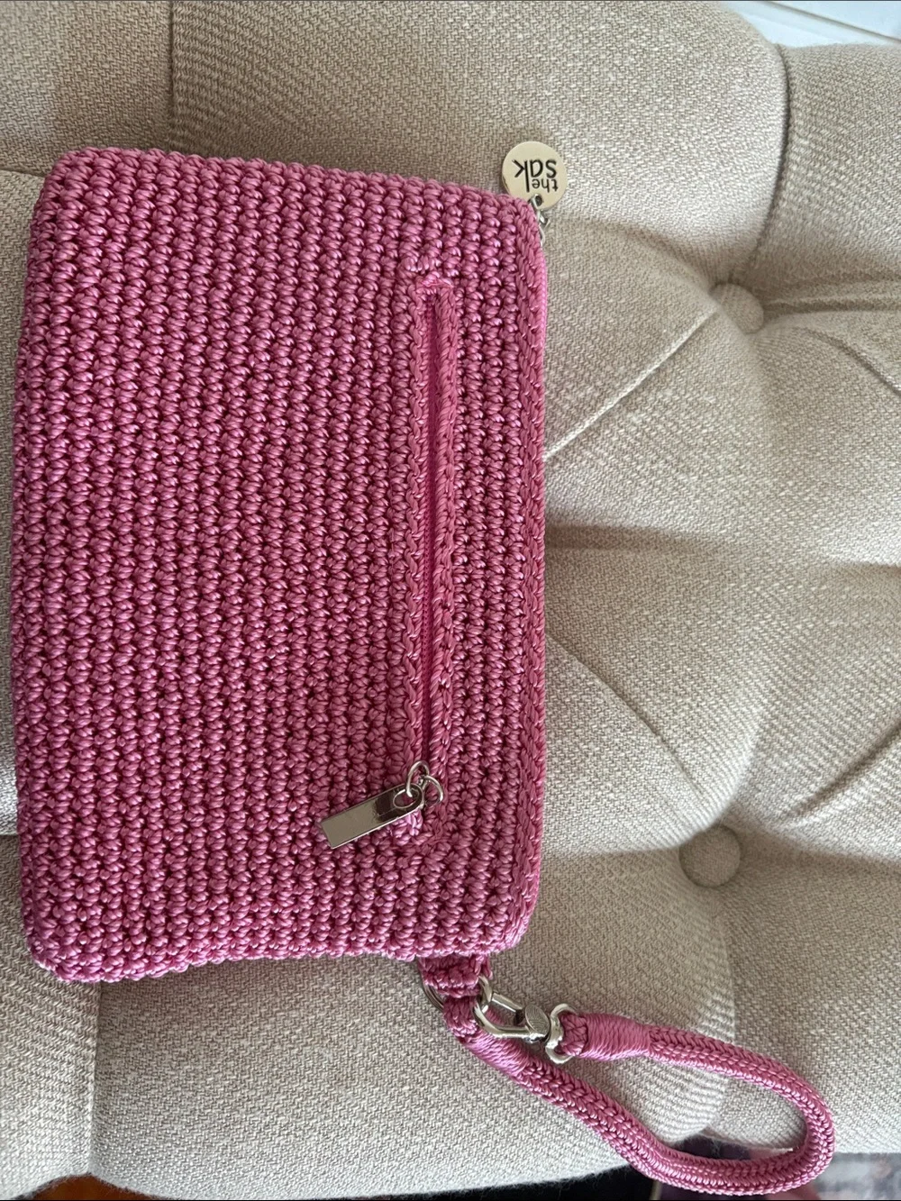 The Sak Pink Woven Wristlet Clutch